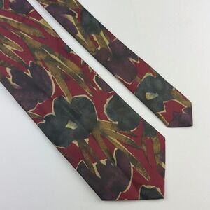 St Michael Mens Silk‎ Tie Burgundy Abstract Floral Made in Italy 3.5w X 57"